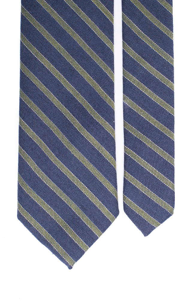 Cravatta Regimental di Lana Blu Navy Righe Verdi Bianche Made in Italy Graffeo Cravatte Pala