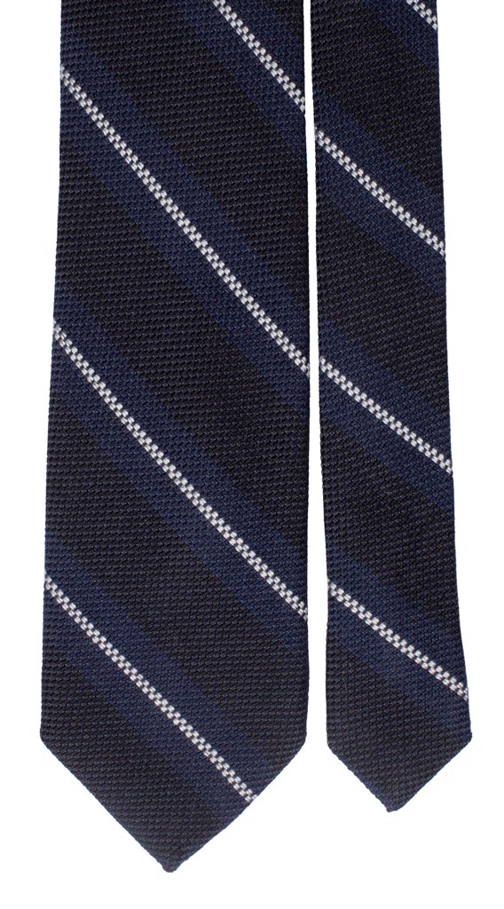 Cravatta Regimental di Lana Blu con Riga Blu Navy Grigia chiara Made in Italy Graffeo Cravatte Pala