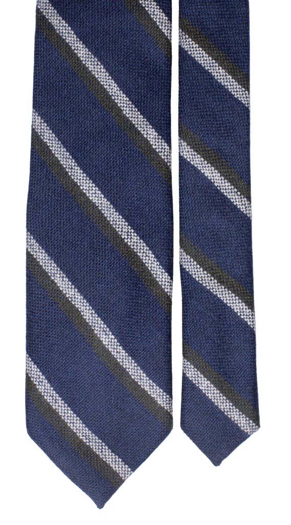 Cravatta Regimental di Lana Blu Righe Grigie Verdi Made in Italy graffeo Cravatte Pala