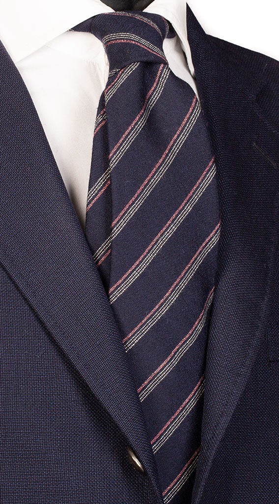 Cravatta Regimental di Lana Blu Rosa Bianco Made in Italy Graffeo Cravatte
