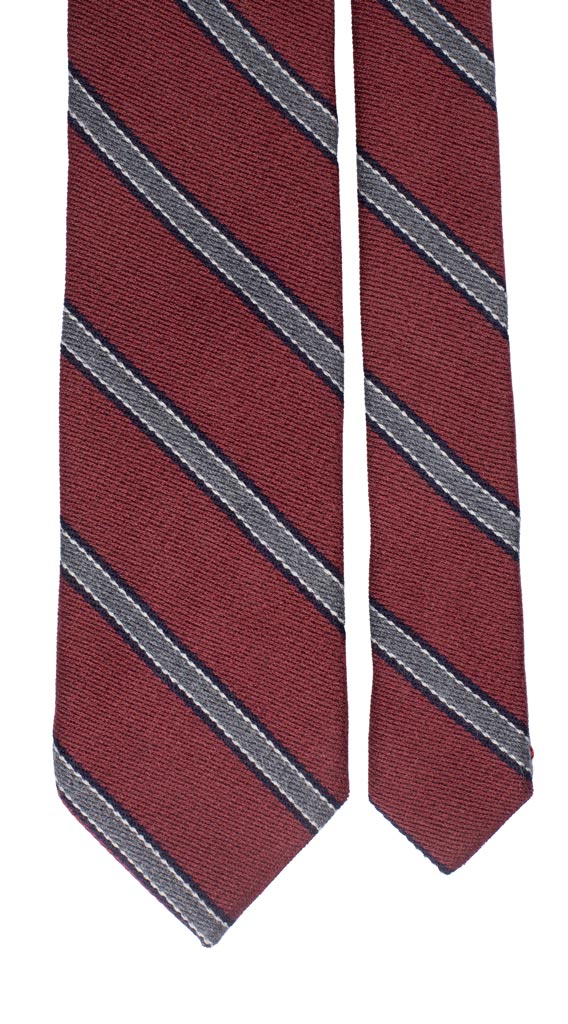 Cravatta Regimental di Lana Bordeaux con Righe Blu Grigie Made in Italy Graffeo Cravatte Pala