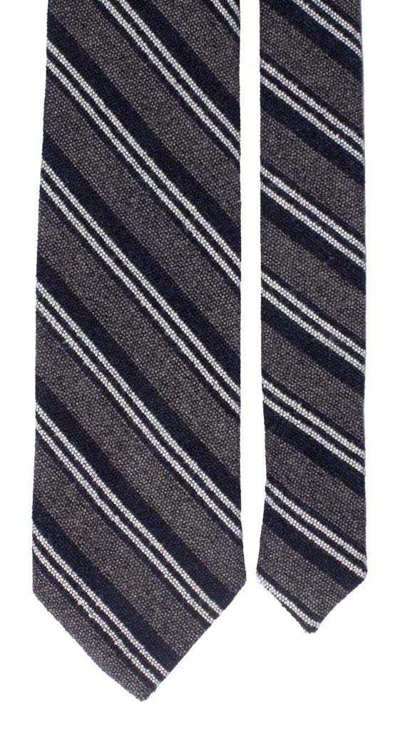 Cravatta Regimental di Lana Grigia Righe Blu Bianche Made in Italy Graffeo Cravatte Pala