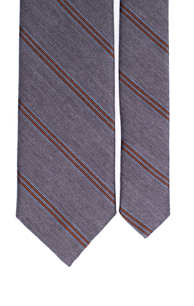 Cravatta Regimental di Lana Grigia con Righe Marroni Celesti Made in Italy Graffeo Cravatte Pala