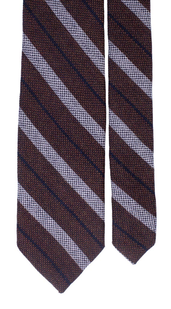 Cravatta Regimental di Lana Marrone Righe Blu Celesti Made in Italy Graffeo Cravatte Pala