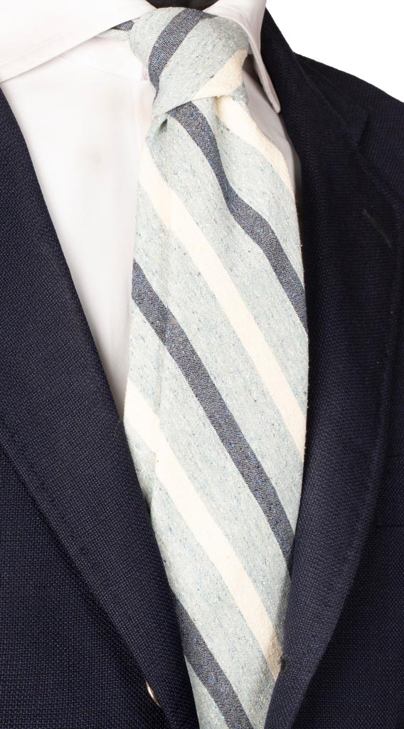 Cravatta Regimental di Lino Carta da Zucchero Blu Bianca Made in Italy graffeo Cravatte