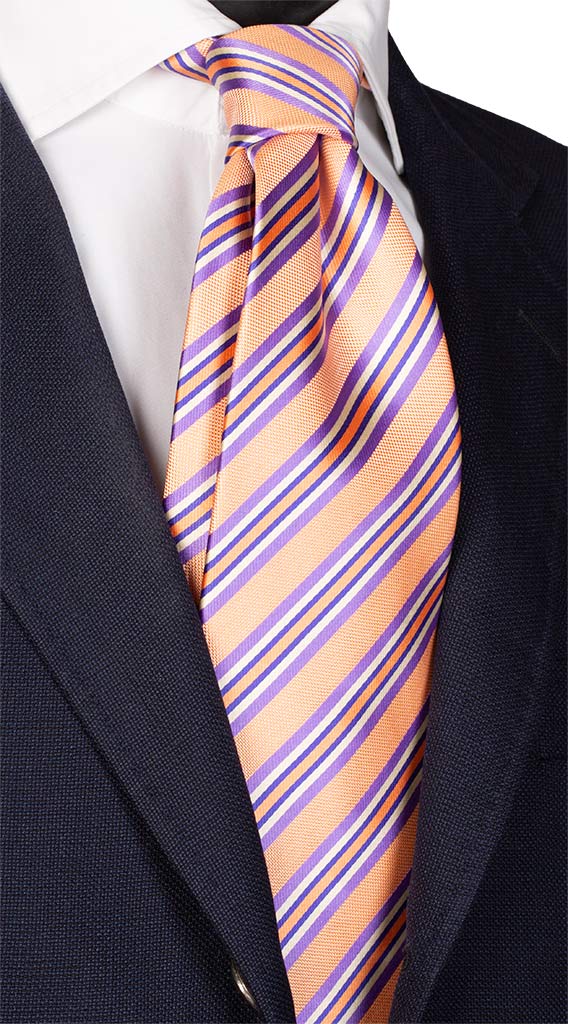 Cravatta Regimental di Seta Arancione Viola Bianco Made in Italy Graffeo Cravatte