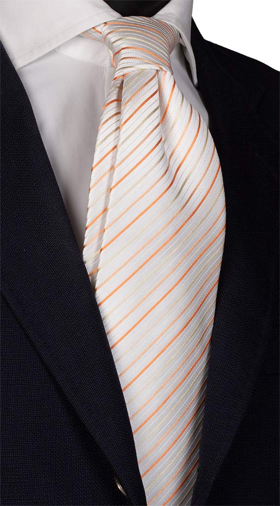 Cravatta Regimental di Seta Avorio Arancione Grigio Made in Italy Graffeo Cravatte