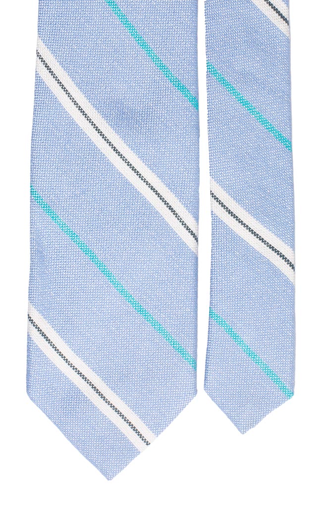 Cravatta Regimental di Seta Azzurra Bianca Verde Made in Italy Graffeo Cravatte Pala