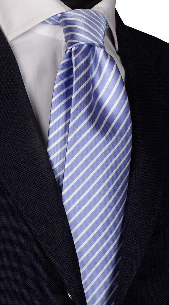 Cravatta Regimental di Seta Azzurra Bianco Made in Italy Graffeo Cravatte