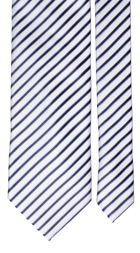 Cravatta Regimental di Seta Bianca Blu Celeste Made in Italy Graffeo Cravatte Pala
