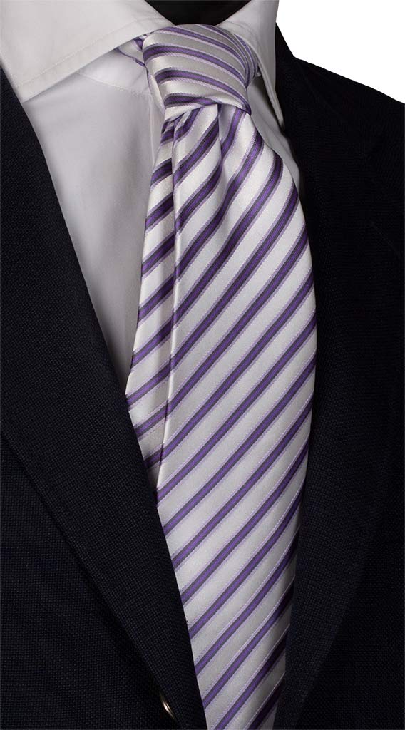 Cravatta Regimental di Seta Bianca Blu Viola Lilla Made in Italy Graffeo Cravatte