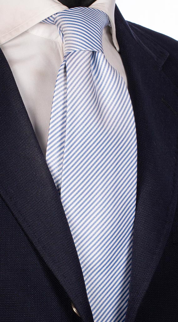 Cravatta Regimental di Seta Bianca Bluette Made in Italy Graffeo Cravatte