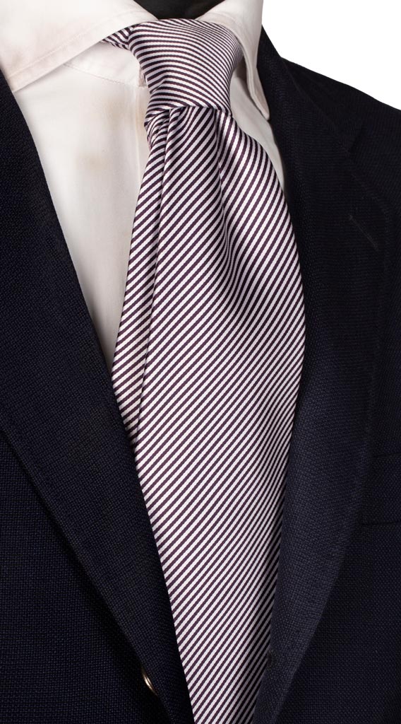 Cravatta Regimental di Seta Bianca Prugno Made in Italy graffeo Cravatte