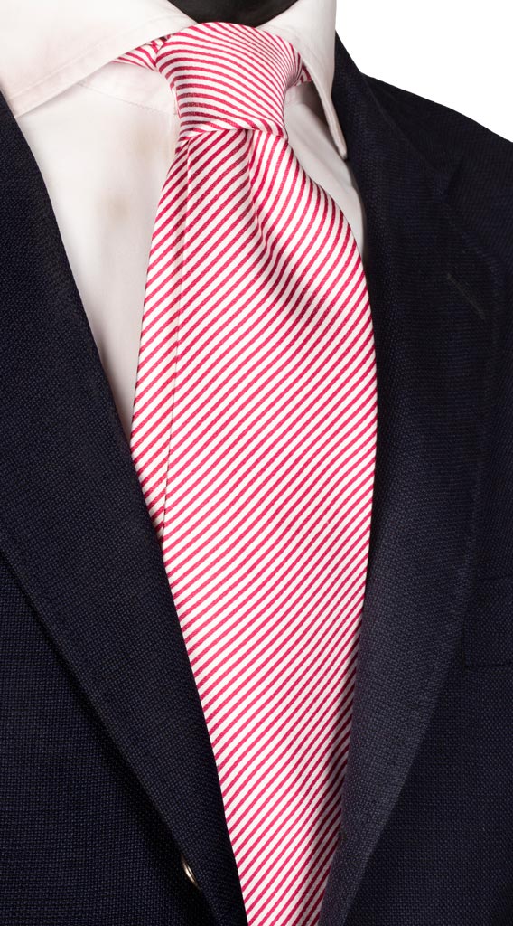 Cravatta Regimental di Seta Bianca Rosso Corallo Made in Italy graffeo Cravatte