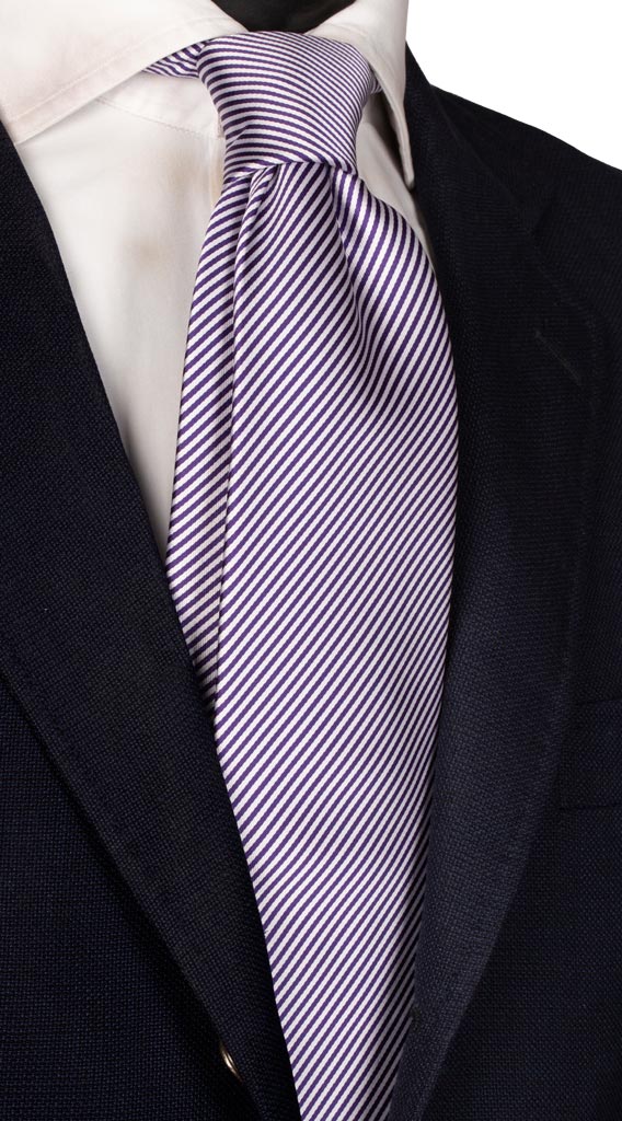 Cravatta Regimental di Seta Bianca Viola Made in Italy graffeo Cravatte