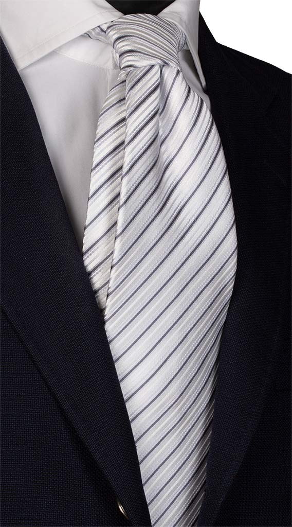Cravatta Regimental di Seta Bianco Grigio Made in Italy Graffeo Cravatte