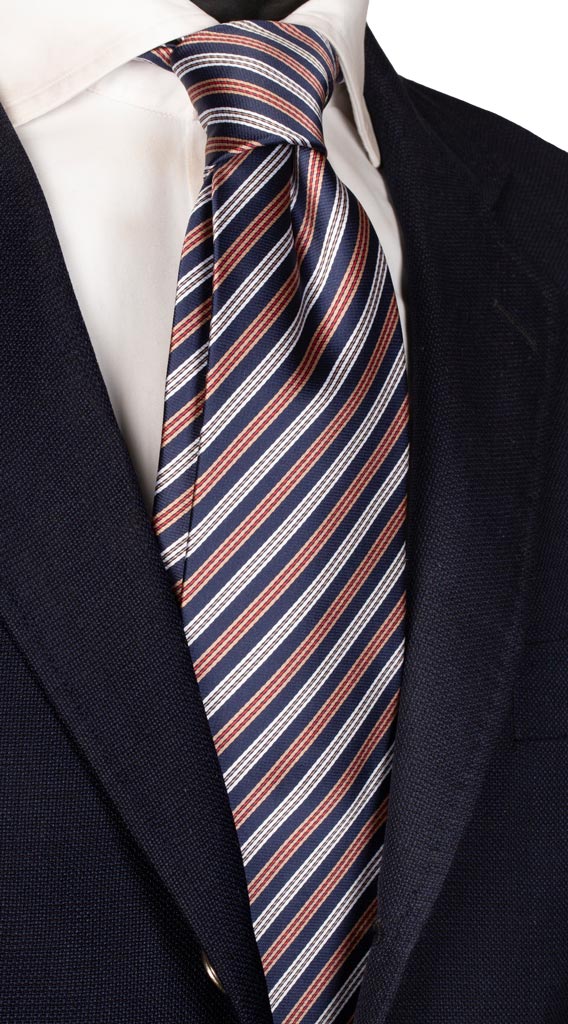 Cravatta Regimental di Seta Righe Blu Beige Bianco Rosso Made in Italy graffeo Cravatte