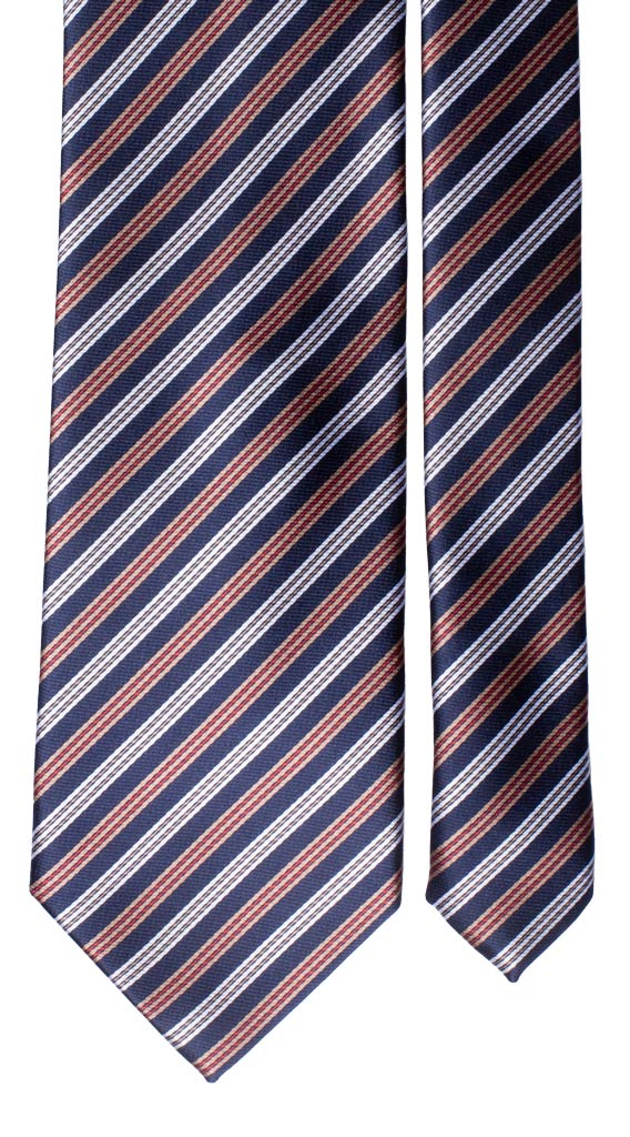 Cravatta Regimental di Seta Righe Blu Beige Bianco Rosso Made in Italy graffeo Cravatte Pala