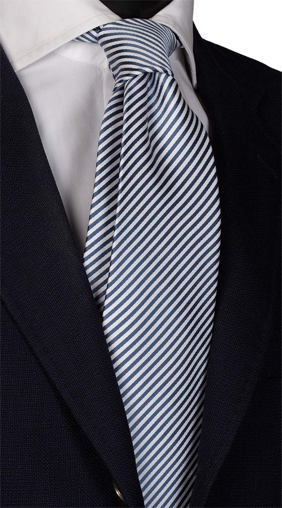 Cravatta Regimental di Seta Blu Bianco Made in Italy Graffeo Cravatte
