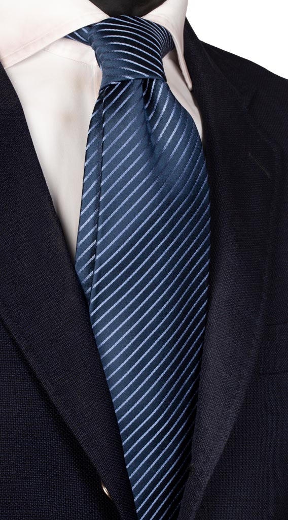 Cravatta Regimental di Seta Righe Blu Avio Made in Italy graffeo Cravatte