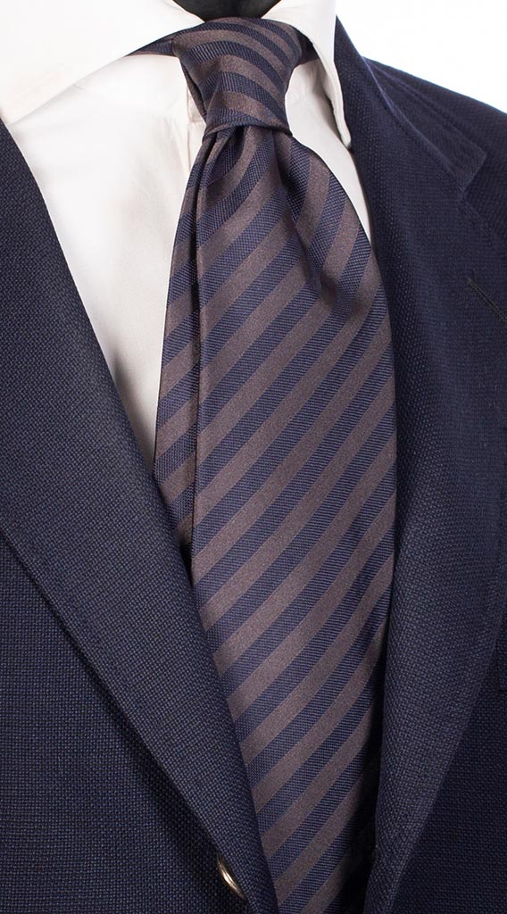 Cravatta Regimental di Seta Blu Grigio Scuro Made in Italy Graffeo Cravatte