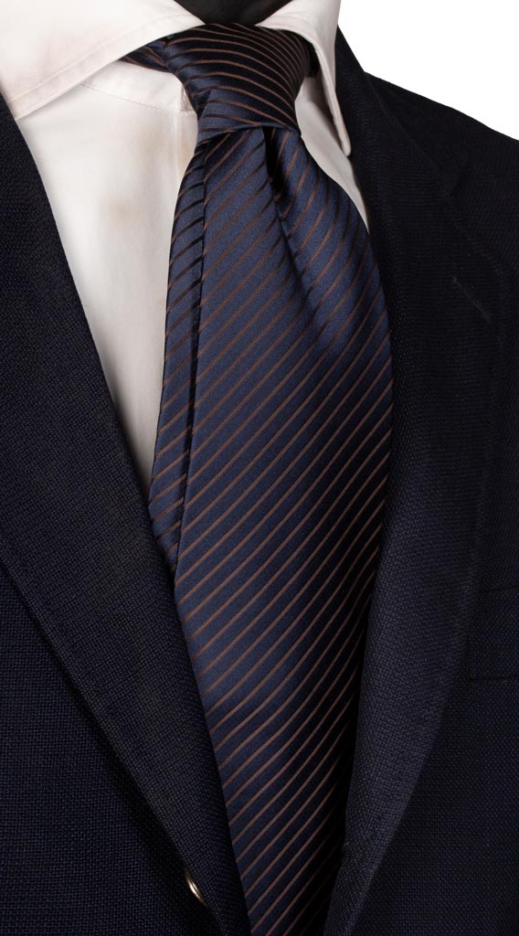 Cravatta Regimental di Seta Blu Marrone Made in Italy graffeo Cravatte