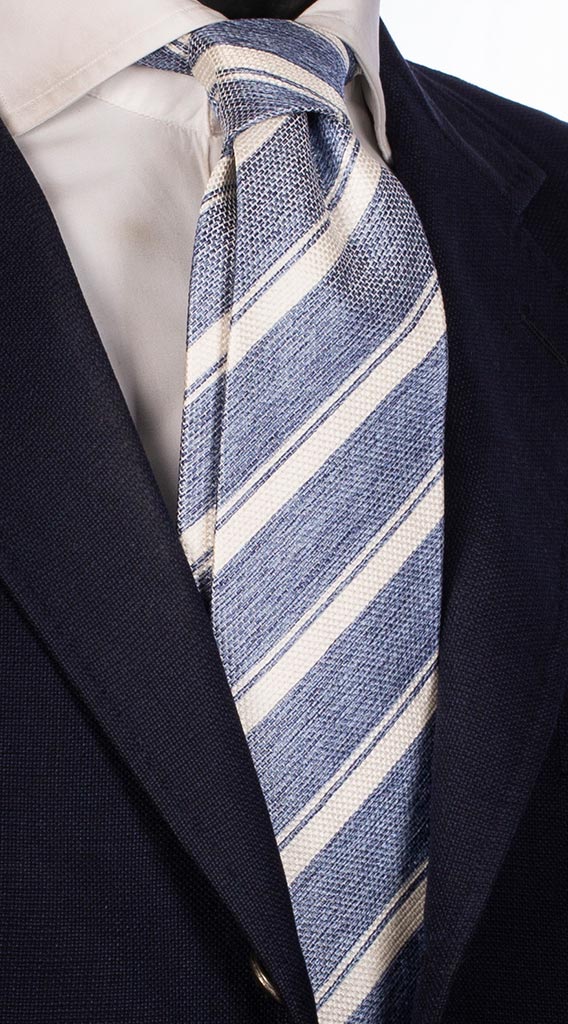 Cravatta Regimental di Seta Blu Navy Celeste Bianco Made in Italy Graffeo Cravatte