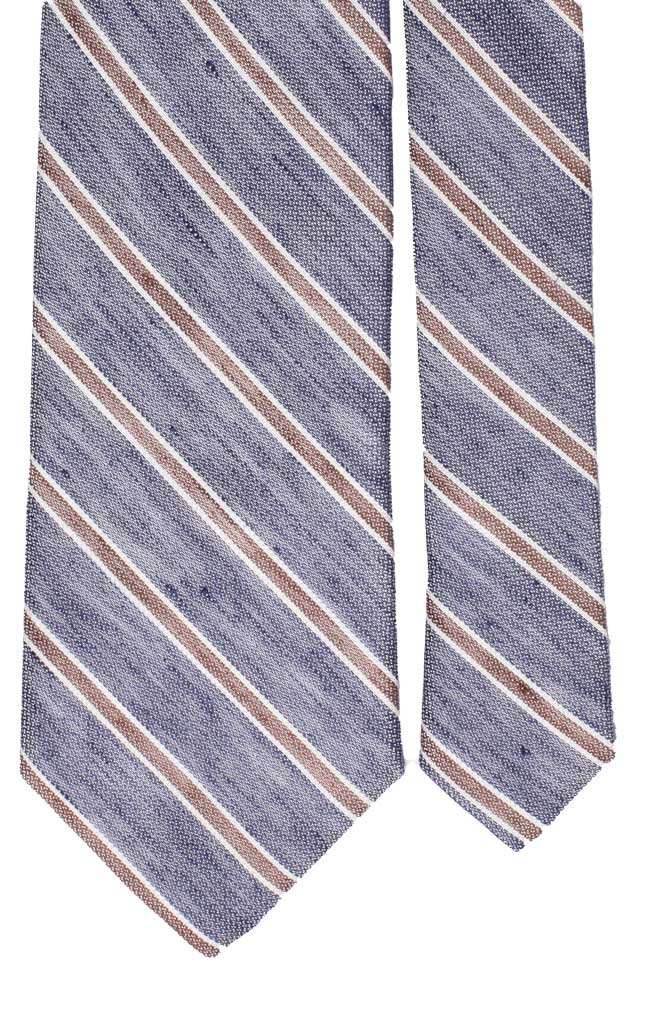 Cravatta Regimental di Seta Blu Navy Righe Marrone Bianco Made in Italy Graffeo Cravatte Pala