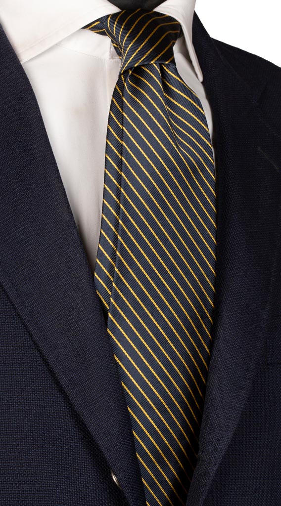 Cravatta Regimental di Seta Blu Righe Gialle Made in Italy Graffeo Cravatte