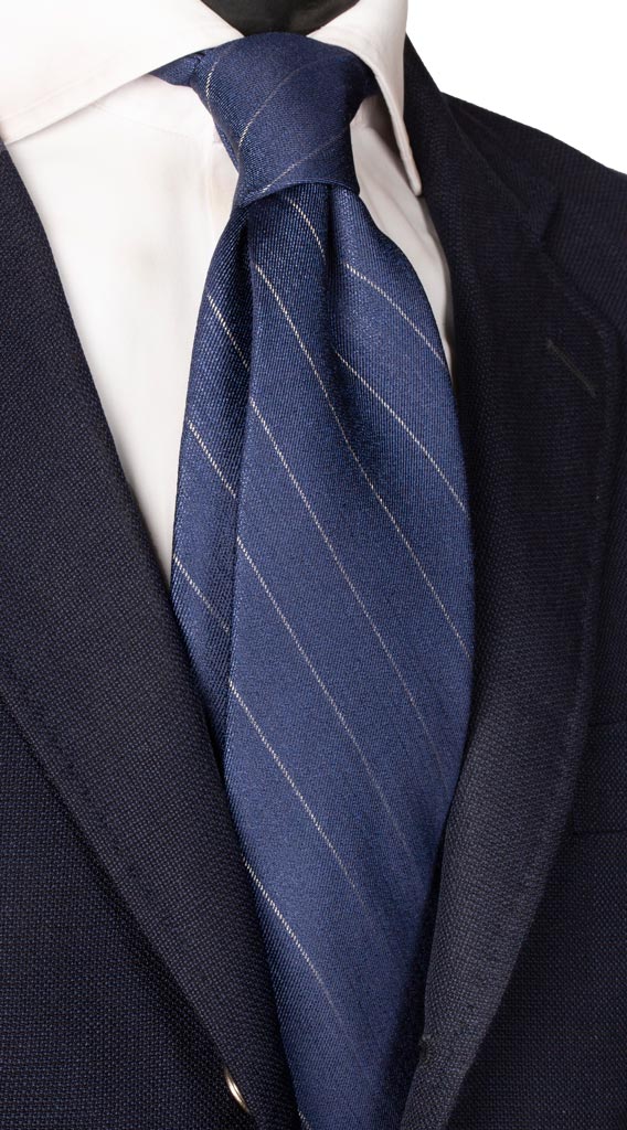 Cravatta Regimental di Seta Blu Righe Grigio Chiaro Made in Italy graffeo Cravatte