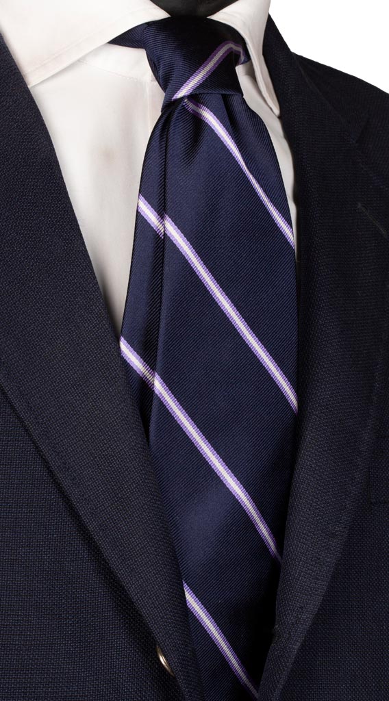 Cravatta Regimental di Seta Blu Righe Viola Bianco Made in Italy Graffeo Cravatte
