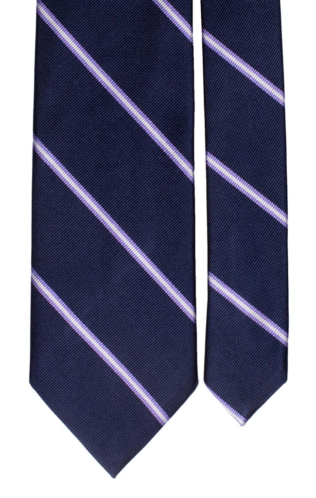 Cravatta Regimental di Seta Blu Righe Viola Bianco Made in Italy Graffeo Cravatte Pala