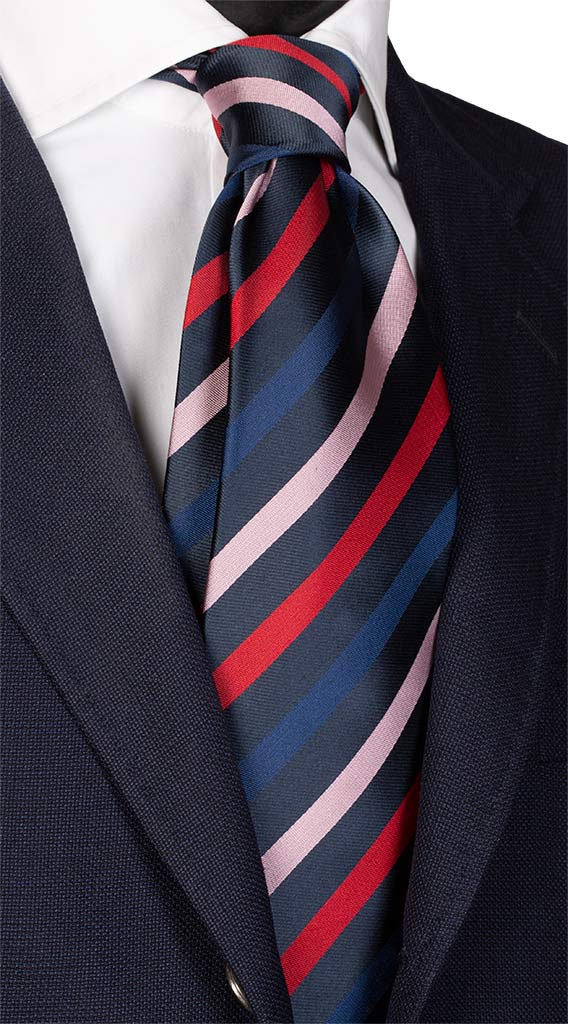 Cravatta Regimental di Seta Blu Rosso Rosa Made in Italy Graffeo Cravatte