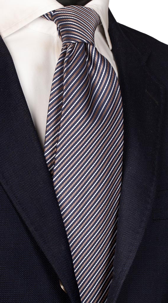 Cravatta Regimental di Seta Blu Tortora Bianco Made in Italy graffeo Cravatte