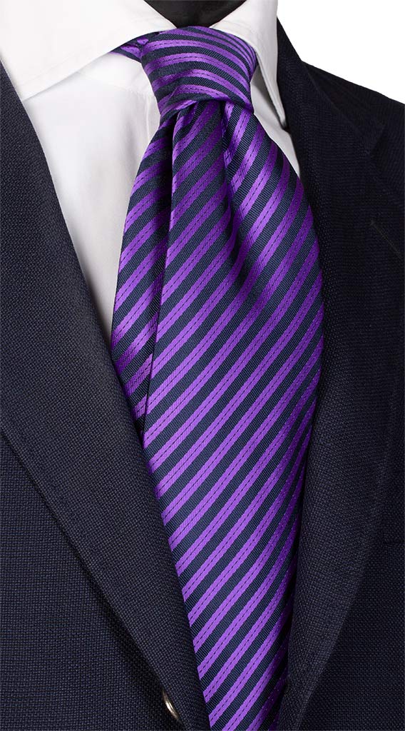 Cravatta Regimental di Seta Blu Viola Made in Italy Graffeo Cravatte