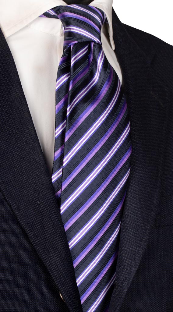 Cravatta Regimental di Seta Blu Viola Bianco Made in Italy Graffeo Cravatte