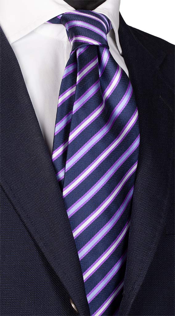 Cravatta Regimental di Seta Blu Viola Bianco Celeste Made in Italy Graffeo Cravatte