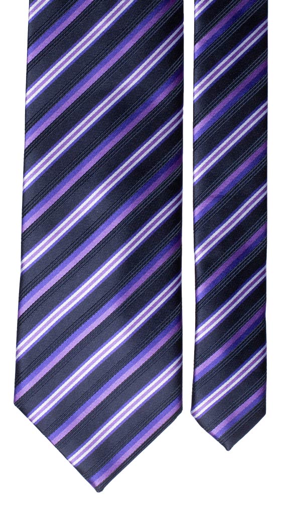 Cravatta Regimental di Seta Blu Viola Bianco Made in Italy Graffeo Cravatte Pala