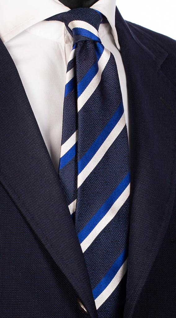 Cravatta Regimental di Seta Blu con Righe Bianco Bluette Made in Italy Graffeo Cravatte