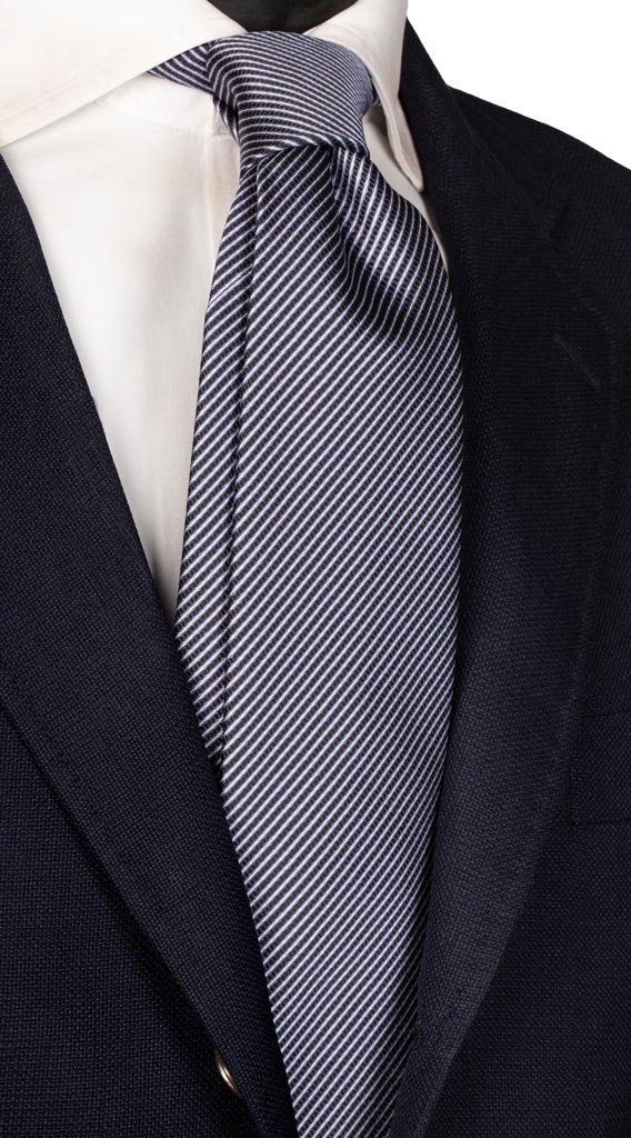 Cravatta Regimental di Seta Blu Notte Celeste Bianco Made in Italy graffeo Cravatte