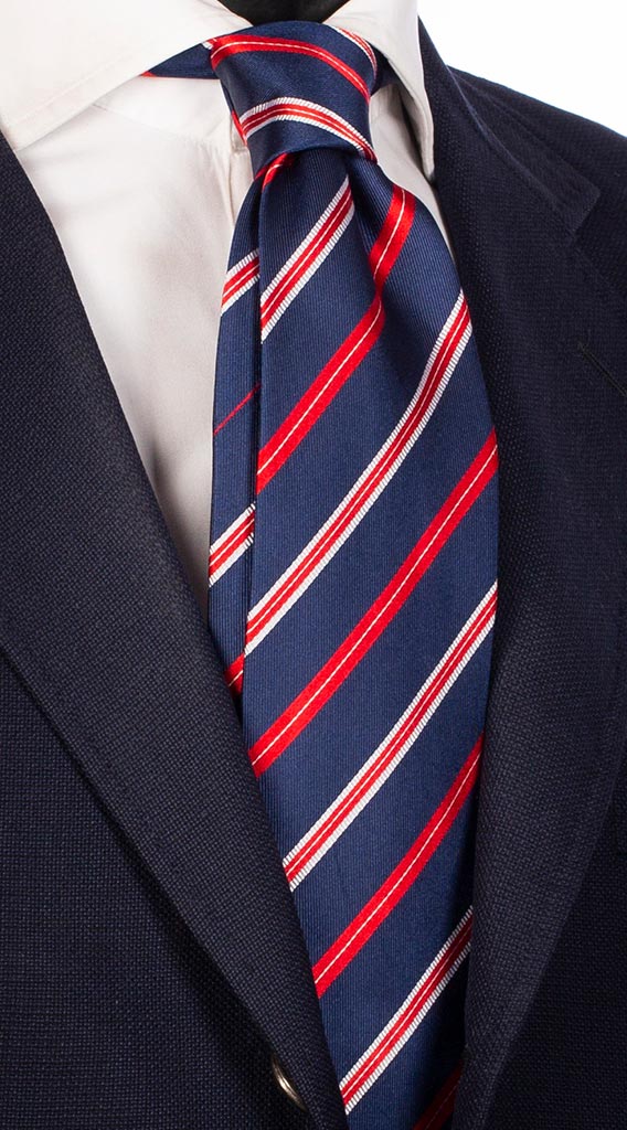 Cravatta Regimental di Seta Blu Rossa Grigio Chiaro Made in Italy Graffeo Cravatte