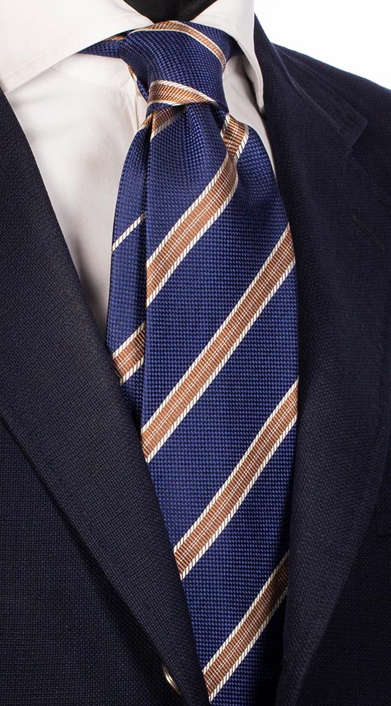Cravatta Regimental di Seta Bluette Beige Grigio Chiaro Made in Italy Graffeo Cravatte