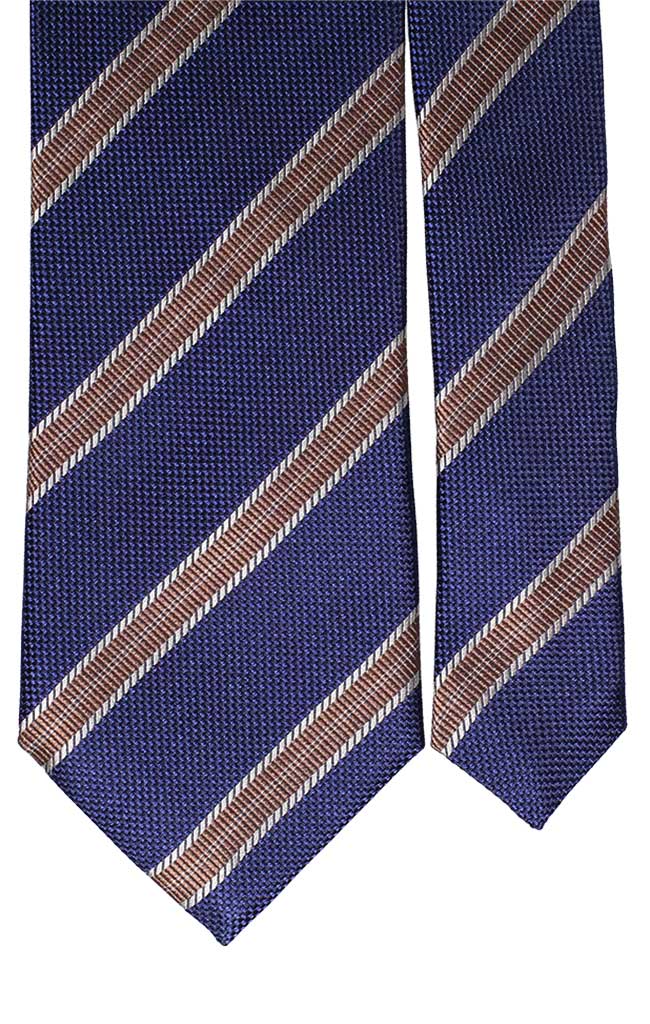 Cravatta Regimental di Seta Bluette Beige Grigio Chiaro Made in Italy Graffeo Cravatte Pala