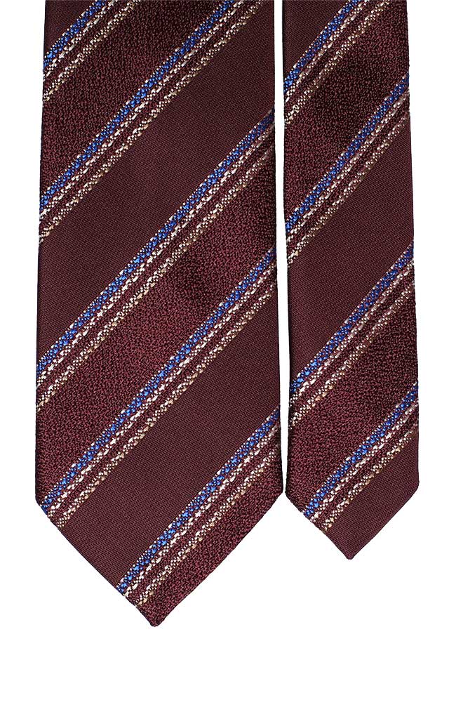 Cravatta Regimental di Seta Bordeaux Righe Bluette Beige Bianche Made in Italy Graffeo Cravatte Pala