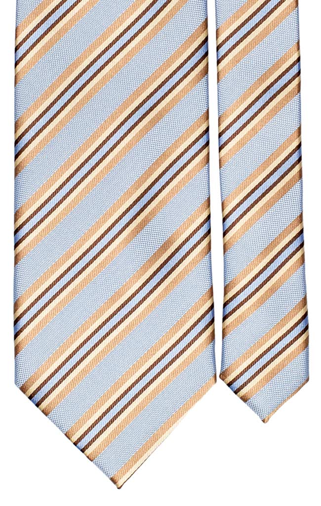Cravatta Regimental di Seta Celeste Beige Marrone Made in Italy Graffeo Cravatte Pala