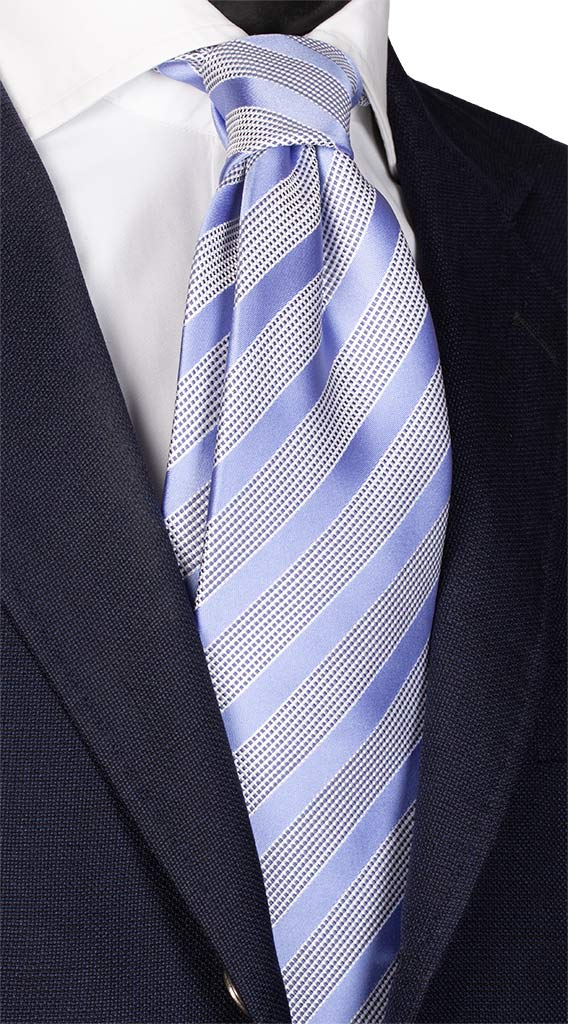 Cravatta Regimental di Seta Celeste Bianco Made in Italy graffeo Cravatte
