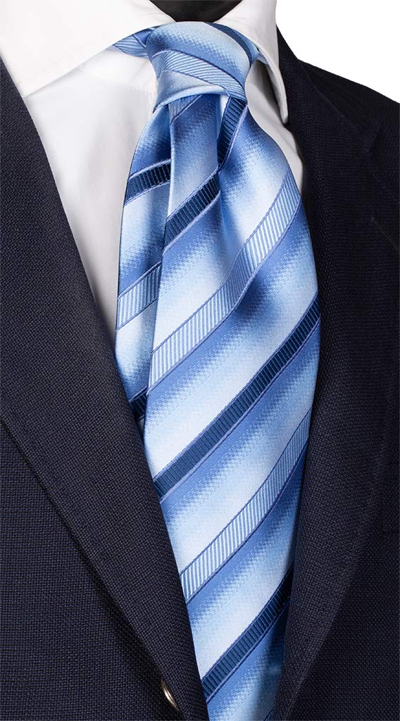 Cravatta Regimental di Seta Celeste Blu Made in Italy Graffeo Cravatte