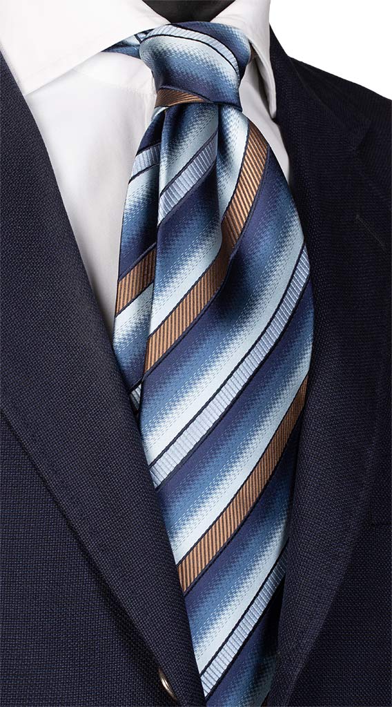 Cravatta Regimental di Seta Celeste Blu Marrone Made in Italy Graffeo Cravatte