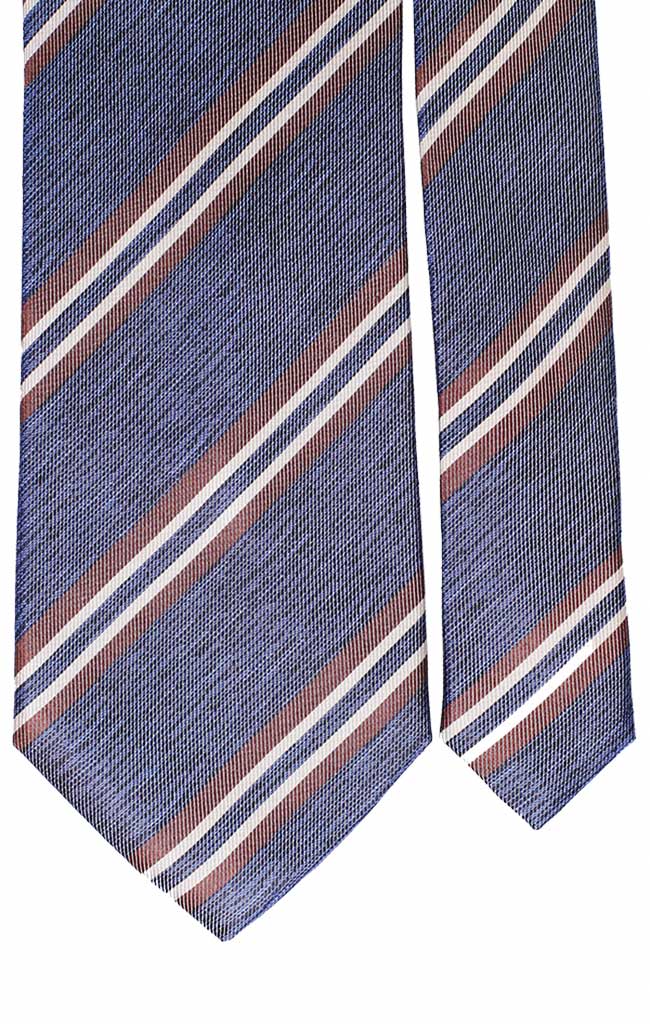 Cravatta Regimental di Seta Celeste Blu Marrone Bianco Effetto Lino Made in Italy Graffeo Cravatte Pala