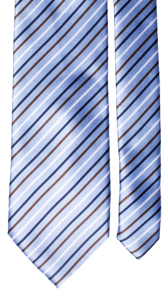 Cravatta Regimental di Seta Celeste Blu Marrone Bianco Made in Italy Graffeo Cravatte Pala